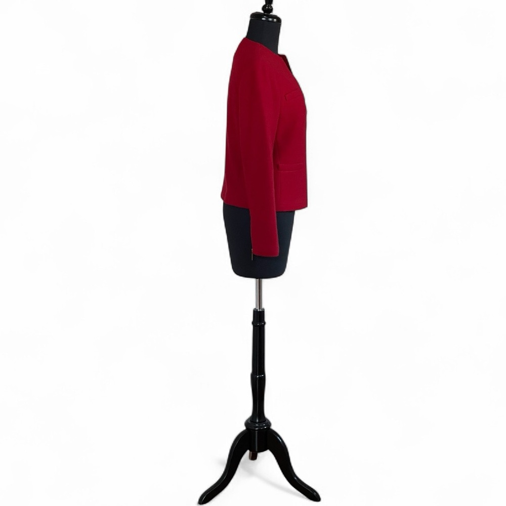 Lauren Ralph Lauren Red Wool Blend Women's Blazer Sz 4 Zipper Jacket Collarless - Picture 5 of 13